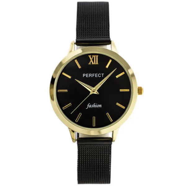 Perfect F202-10 női karóra, fekete-arany, fém szíj, 36 mm, WR30