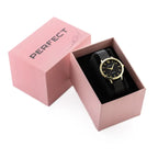 Perfect F202-10 női karóra, fekete-arany, fém szíj, 36 mm, WR30