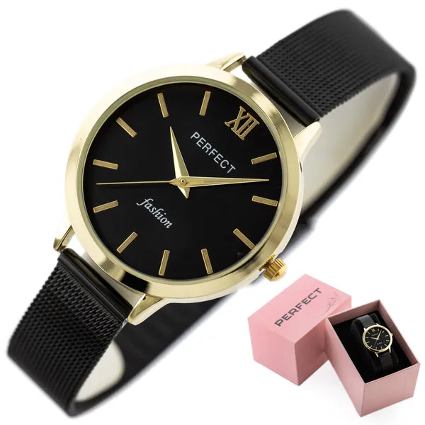 Perfect F202-10 női karóra, fekete-arany, fém szíj, 36 mm, WR30