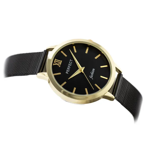 Perfect F202-10 női karóra, fekete-arany, fém szíj, 36 mm, WR30