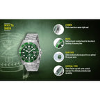 Invicta Pro Diver 30020 férfi karóra, WR100, zöld számlap, acél szíj