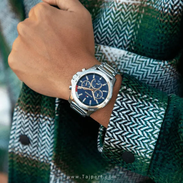 Tommy Hilfiger Mason férfi karóra 45 mm, kék számlap, kéttónusú acél, WR50