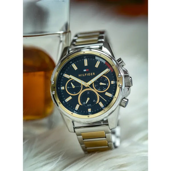 Tommy Hilfiger Mason férfi karóra 45 mm, kék számlap, kéttónusú acél, WR50