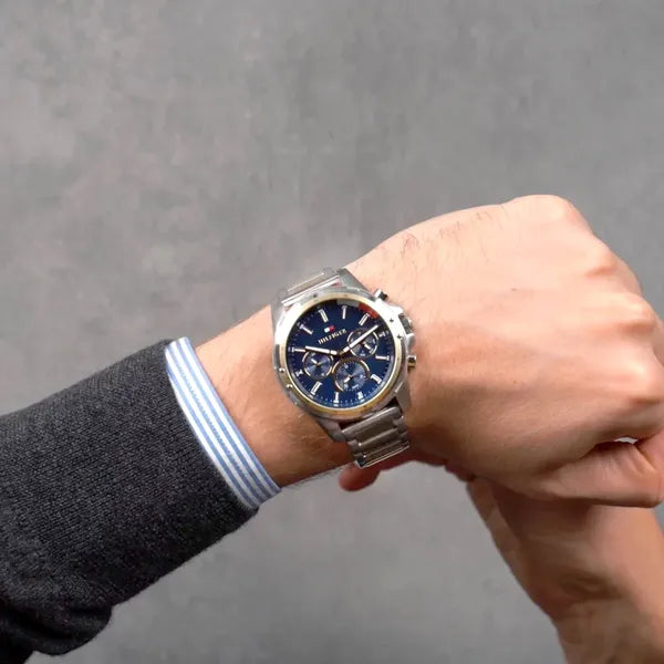 Tommy Hilfiger Mason férfi karóra 45 mm, kék számlap, kéttónusú acél, WR50