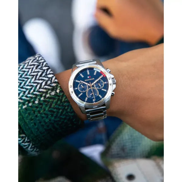 Tommy Hilfiger Mason férfi karóra 45 mm, kék számlap, kéttónusú acél, WR50