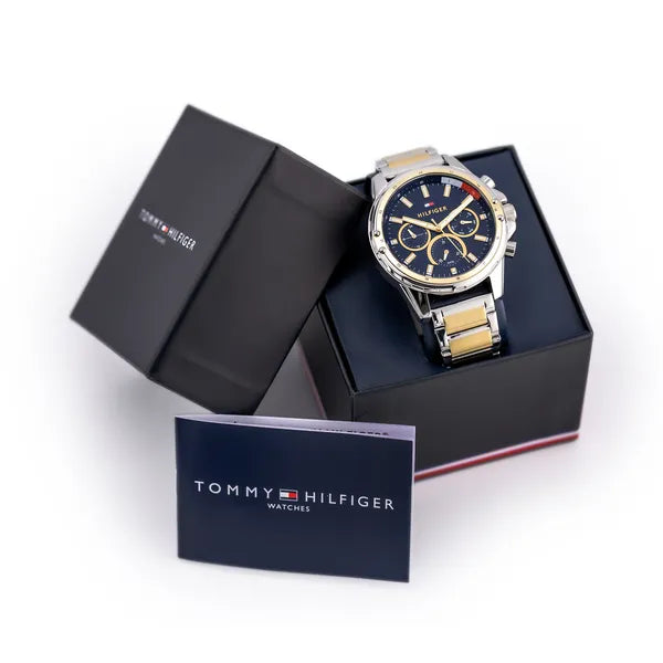 Tommy Hilfiger Mason férfi karóra 45 mm, kék számlap, kéttónusú acél, WR50
