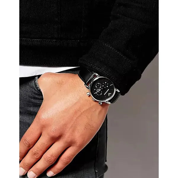 Emporio Armani AR1733 férfi karóra, fekete bőr szíj, 41 mm, WR50