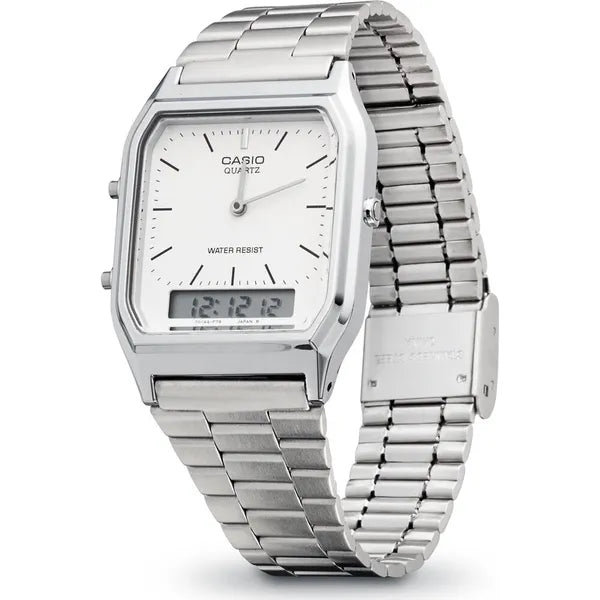 Casio AQ-230A-7DMQ női karóra, ezüst, analóg-digitális, WR30, doboz