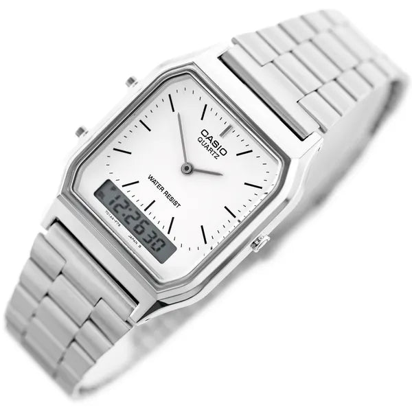 Casio AQ-230A-7DMQ női karóra, ezüst, analóg-digitális, WR30, doboz