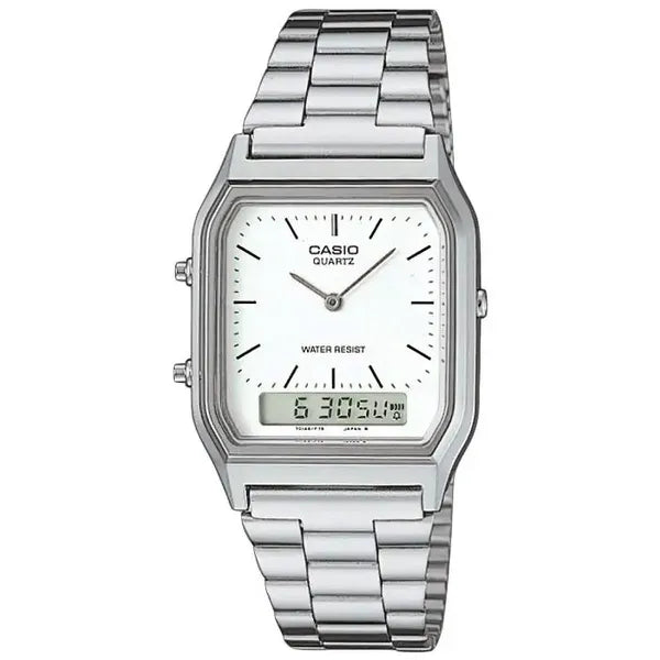 Casio AQ-230A-7DMQ női karóra, ezüst, analóg-digitális, WR30, doboz