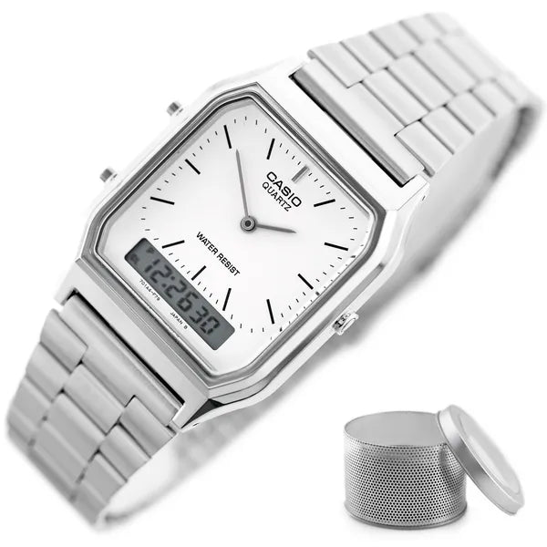Casio AQ-230A-7DMQ női karóra, ezüst, analóg-digitális, WR30, doboz