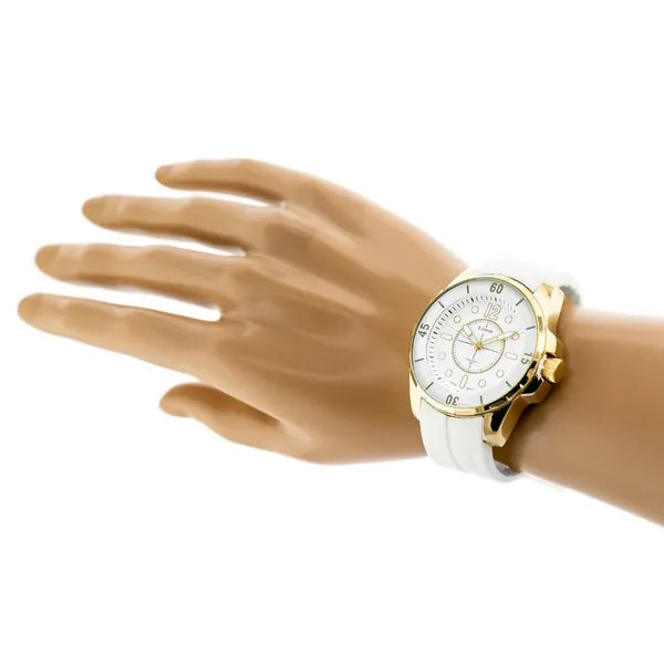 Extreim férfi karóra, kvarc, WR30, fehér gumiszíj, arany tok, 41 mm