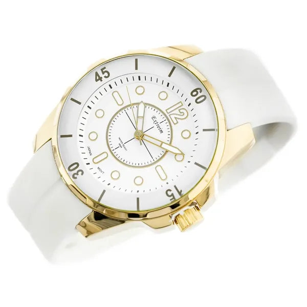 Extreim férfi karóra, kvarc, WR30, fehér gumiszíj, arany tok, 41 mm