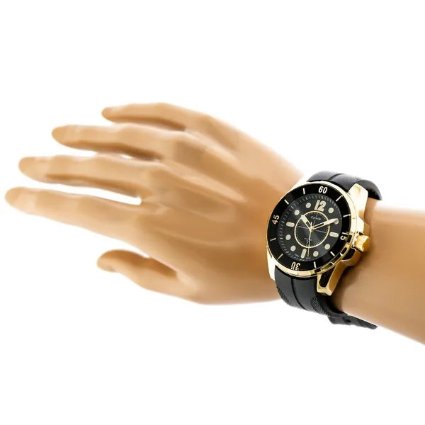 Extreim férfi kvarc karóra, fekete gumi szíj, aranytok, WR30, 41 mm