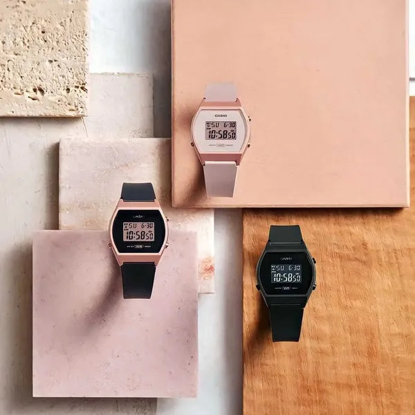 Casio Vintage LW-204-1ADF női digitális óra, WR50, fekete/pink, műanyag szíj