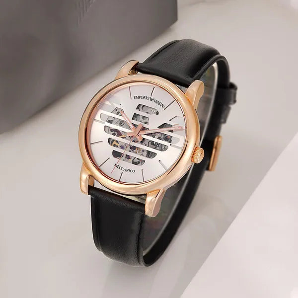 Emporio Armani AR60031 automata férfi karóra, rózsaarany, fekete bőr, 43 mm