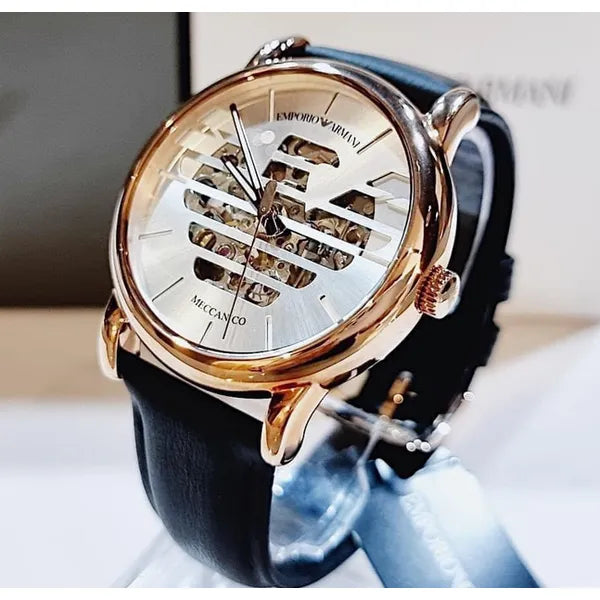 Emporio Armani AR60031 automata férfi karóra, rózsaarany, fekete bőr, 43 mm