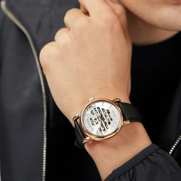 Emporio Armani AR60031 automata férfi karóra, rózsaarany, fekete bőr, 43 mm