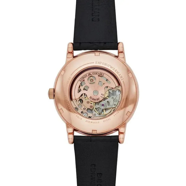 Emporio Armani AR60031 automata férfi karóra, rózsaarany, fekete bőr, 43 mm