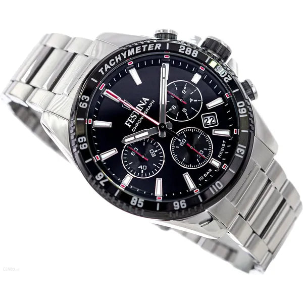 Festina Timeless Chrono 20560/6 férfi karóra, fekete számlap, acél szíj, WR100