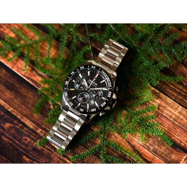 Festina Timeless Chrono 20560/6 férfi karóra, fekete számlap, acél szíj, WR100