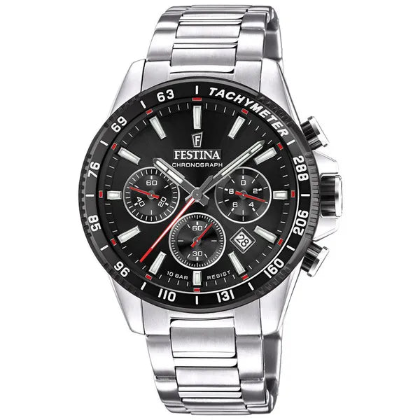 Festina Timeless Chrono 20560/6 férfi karóra, fekete számlap, acél szíj, WR100