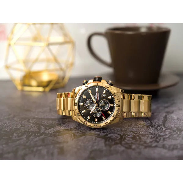 Férfi karóra Festina Chrono Sport 20541/4, kronográf, arany acél, WR100, 45 mm