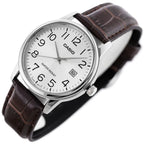 Casio MTP-V002L-7B2 férfi kvarc karóra, 44 mm, ezüst számlap, barna bőrszíj