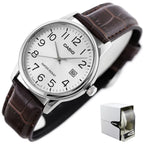 Casio MTP-V002L-7B2 férfi kvarc karóra, 44 mm, ezüst számlap, barna bőrszíj