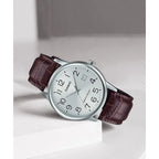Casio MTP-V002L-7B2 férfi kvarc karóra, 44 mm, ezüst számlap, barna bőrszíj