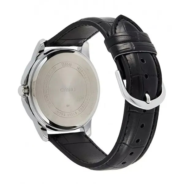 Casio MTP-V004L-1B férfi karóra, fekete bőrszíj, fekete számlap, WR30