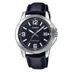 Casio MTP-V004L-1B férfi karóra, fekete bőrszíj, fekete számlap, WR30