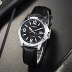 Casio MTP-V004L-1B férfi karóra, fekete bőrszíj, fekete számlap, WR30