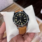 Casio MTP-V004L-1B2 férfi karóra, fekete számlap, barna bőrszíj, dátum, WR30