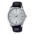 Casio férfi karóra MTP-V005L-7B, fekete bőrszíj, ezüst számlap, WR30, díszdoboz