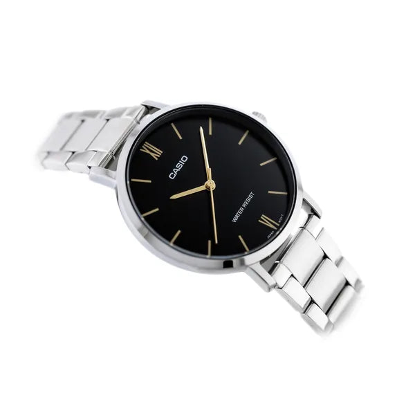 Casio női karóra LTP-VT01D-1B, ezüst acél szíj, fekete számlap, 40 mm, kvarc