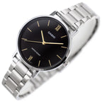 Casio női karóra LTP-VT01D-1B, ezüst acél szíj, fekete számlap, 40 mm, kvarc
