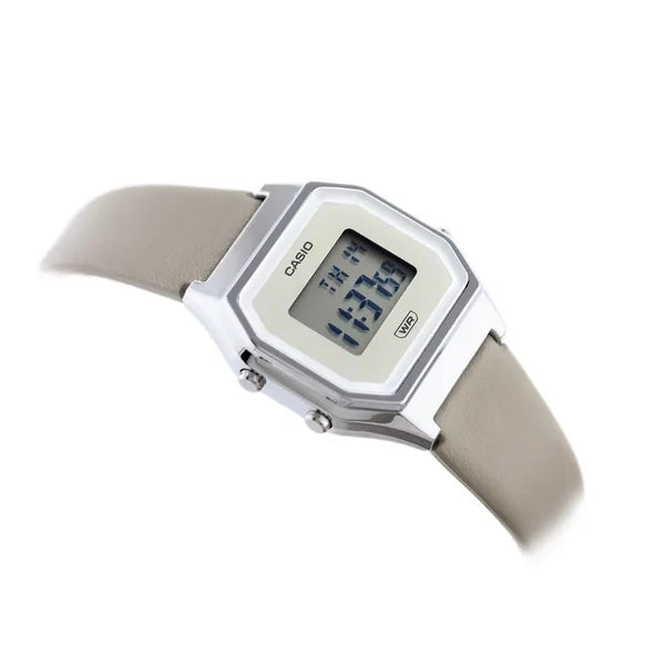 Casio LA680WEL-8EF női digitális óra, bézs bőrszíj, 29 mm, WR30