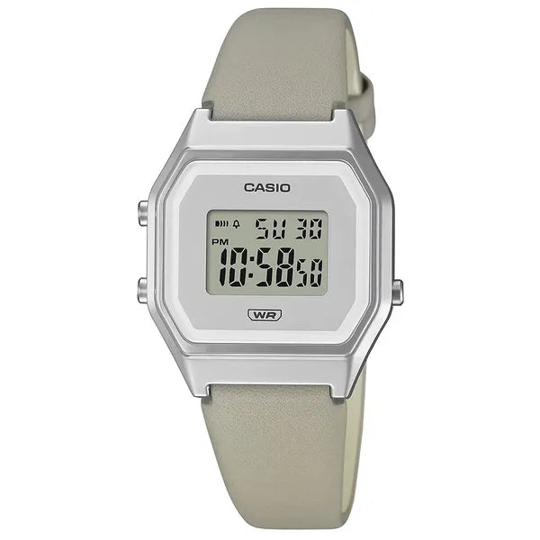 Casio LA680WEL-8EF női digitális óra, bézs bőrszíj, 29 mm, WR30