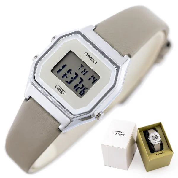 Casio LA680WEL-8EF női digitális óra, bézs bőrszíj, 29 mm, WR30