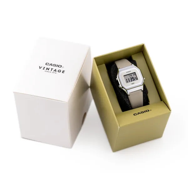 Casio LA680WEL-8EF női digitális óra, bézs bőrszíj, 29 mm, WR30