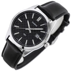 Casio MTP-VD03L-1A férfi karóra, fekete számlap, bőr szíj, WR50, 42 mm