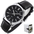 Casio MTP-VD03L-1A férfi karóra, fekete számlap, bőr szíj, WR50, 42 mm