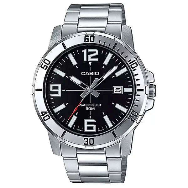 Casio férfi karóra MTP-VD01D-1BV, fekete számlap, acél szíj, WR50, 45 mm