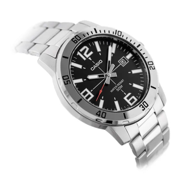 Casio férfi karóra MTP-VD01D-1BV, fekete számlap, acél szíj, WR50, 45 mm