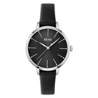 Hugo Boss Symphony 1502609 női karóra, fekete bőr szíj, 38 mm, ezüst tok