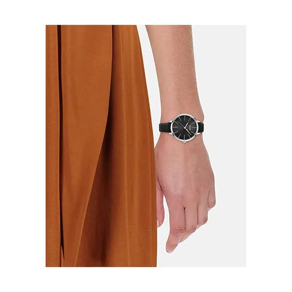 Hugo Boss Symphony 1502609 női karóra, fekete bőr szíj, 38 mm, ezüst tok