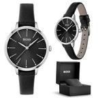 Hugo Boss Symphony 1502609 női karóra, fekete bőr szíj, 38 mm, ezüst tok