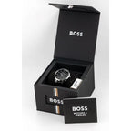 Hugo Boss Symphony 1502609 női karóra, fekete bőr szíj, 38 mm, ezüst tok