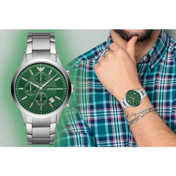 Emporio Armani AR11507 férfi kronográf karóra, zöld, acél, díszdoboz